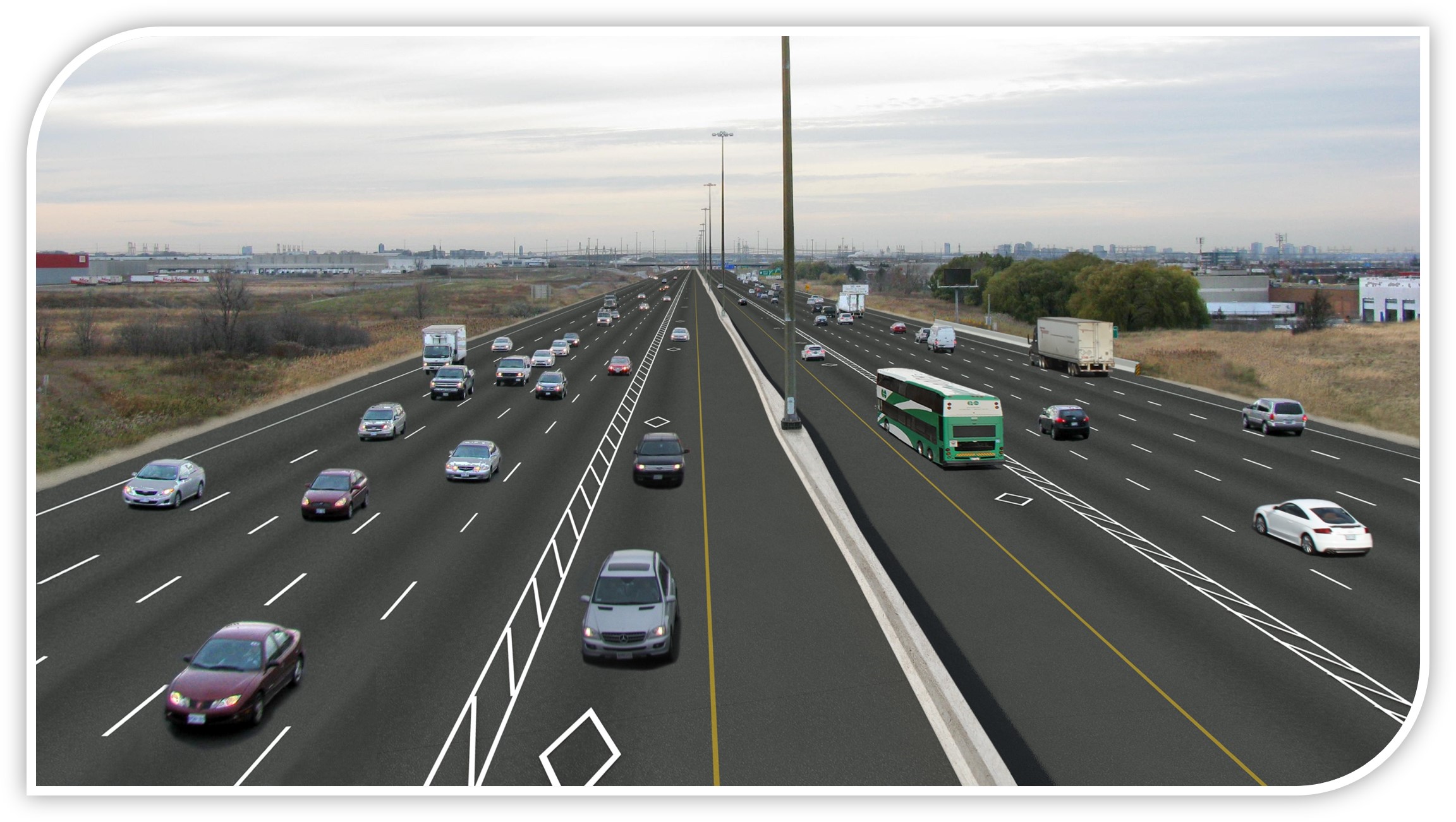 An image render of an example of a managed lane cross section.