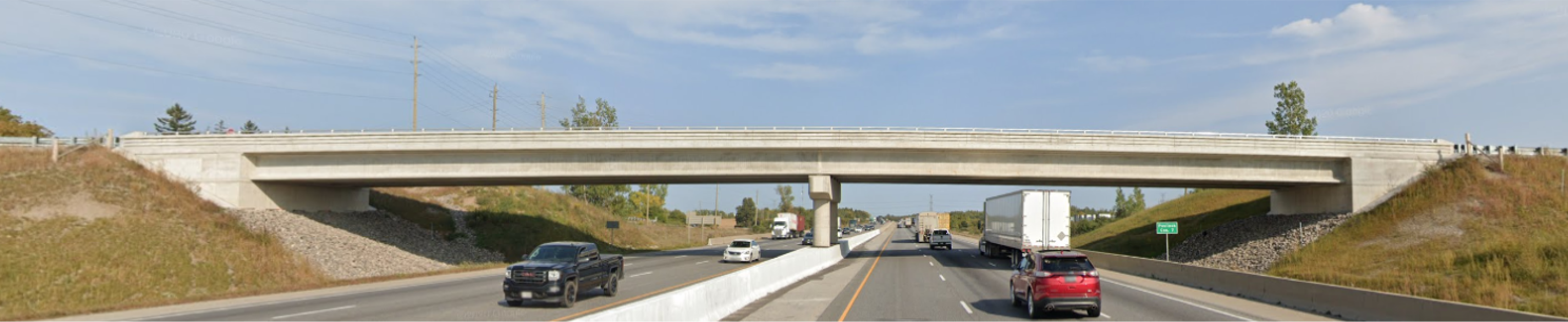 Photo of the new Concession Road 7 Bridge over Highway 401 which was constructed in 2019-2020.