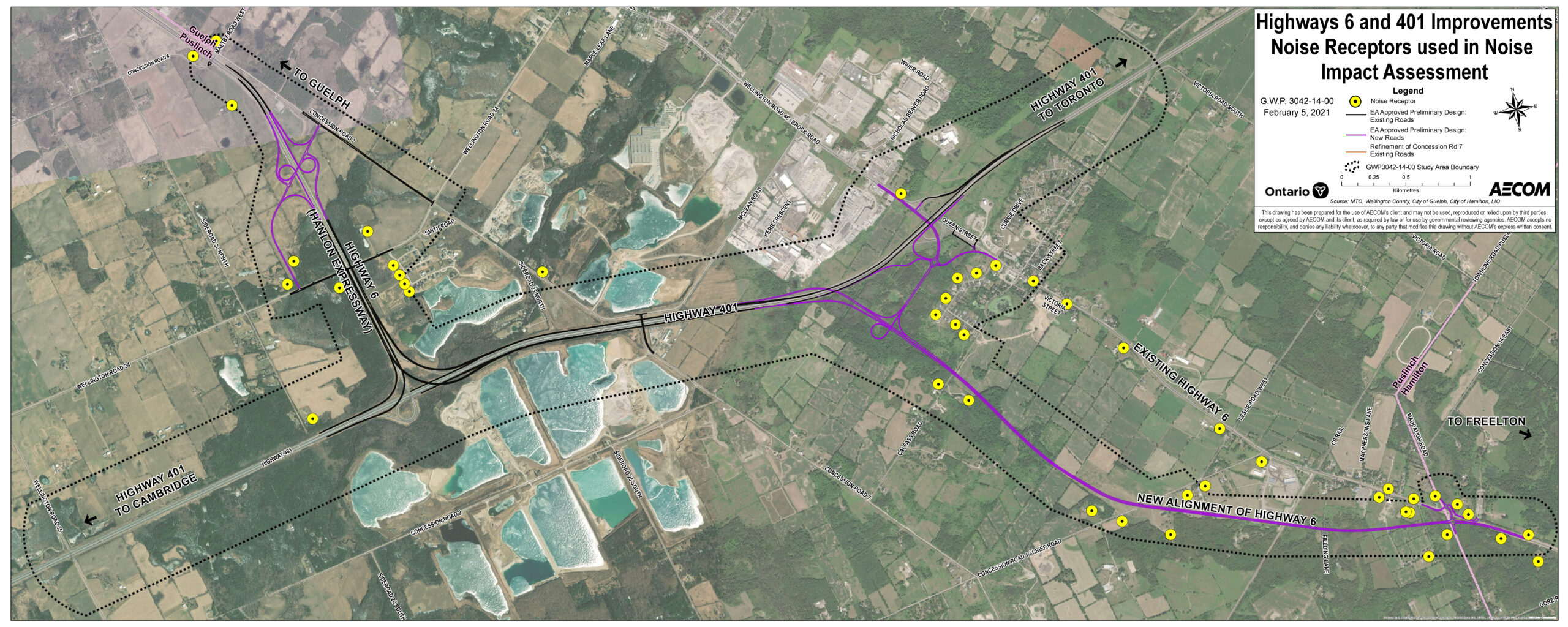 Aerial map showing the Noise Receptors Used in the Noise Impact Assessment.