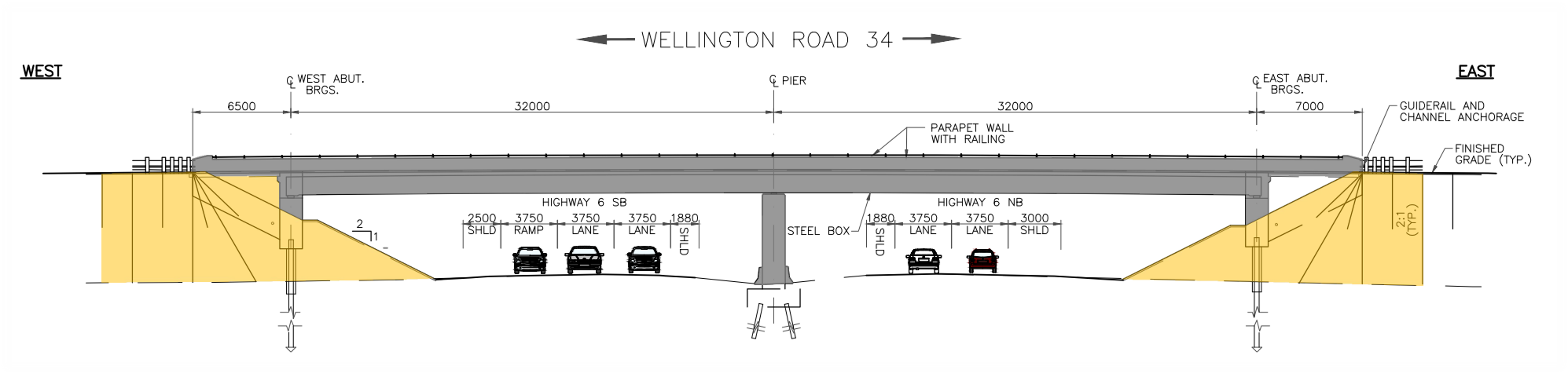 General arrangement engineering design drawing of the Wellington Road 34 Underpass