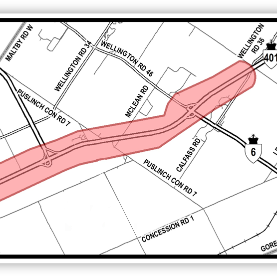 Key Map showing the study area along Highway 401.