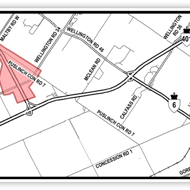 Key Map showing the study area for the approved plan for Highway 6 (Hanlon Expressway) North of Highway 401