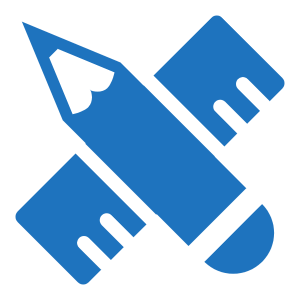 Blue icon of a pencil and ruler crossed diagonally.