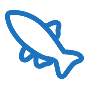 A simple blue outline of a fish.
