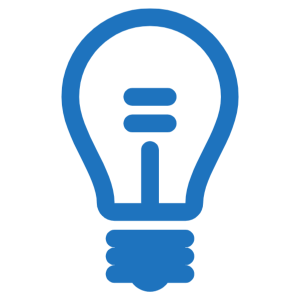 A blue icon of a light bulb with two horizontal lines inside representing the filament.