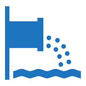 A blue icon of a pipe discharging water into a body of water represented by wavy lines.